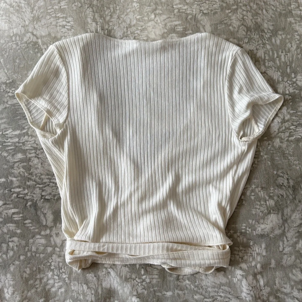 Reformation Cream Ribbed Wrap Blouse - Picture 2 of 5